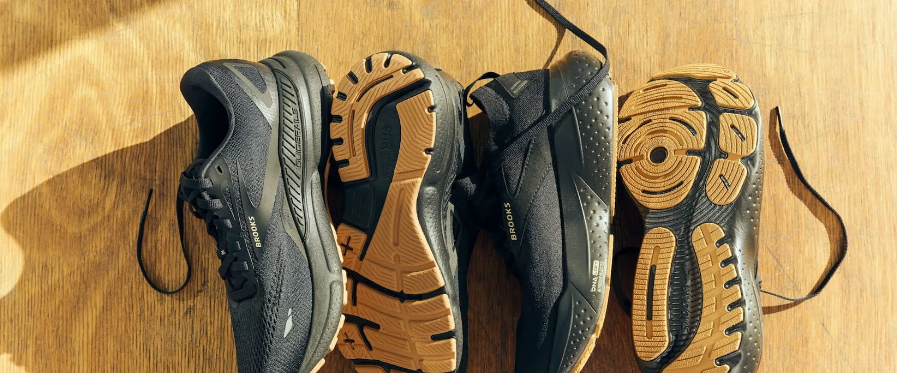 Brooks running shoes laid out