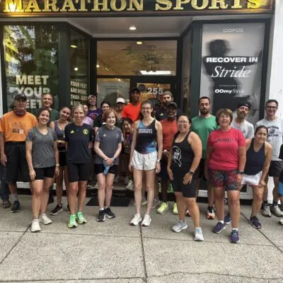 Marathon Sports Wellesley Run Group outside of store