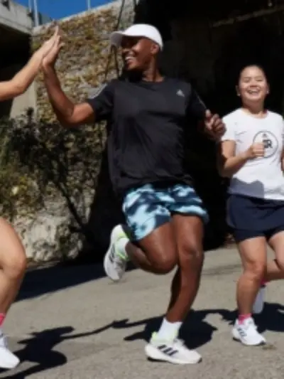 group of friends running together