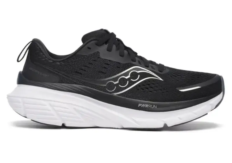 Side view of the Women's Saucony Guide 18 in BlackWhite