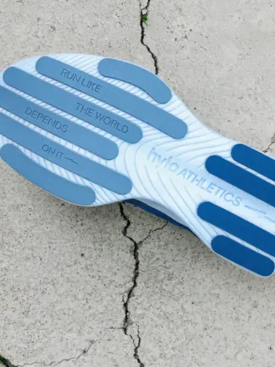 Hylo Impact Blue outsole view on concrete background