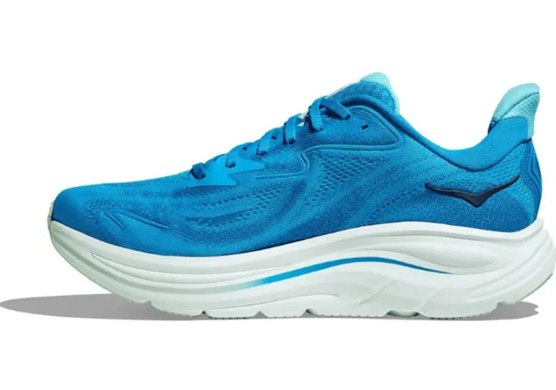 side view of the Men's Hoka Clifton 10 HOKA BlueSkyward Blue on a white background