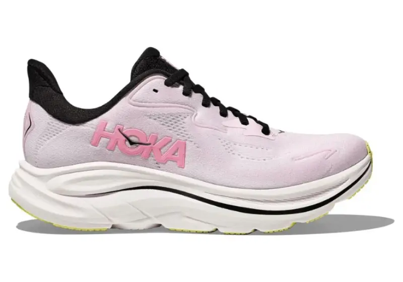 side view of the women's Hoka Clifton 10 CarnationStarlight Glow on a white background