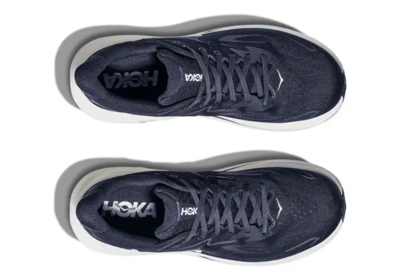 upper view of the men's Hoka Clifton 10 NavyWhite on a white background