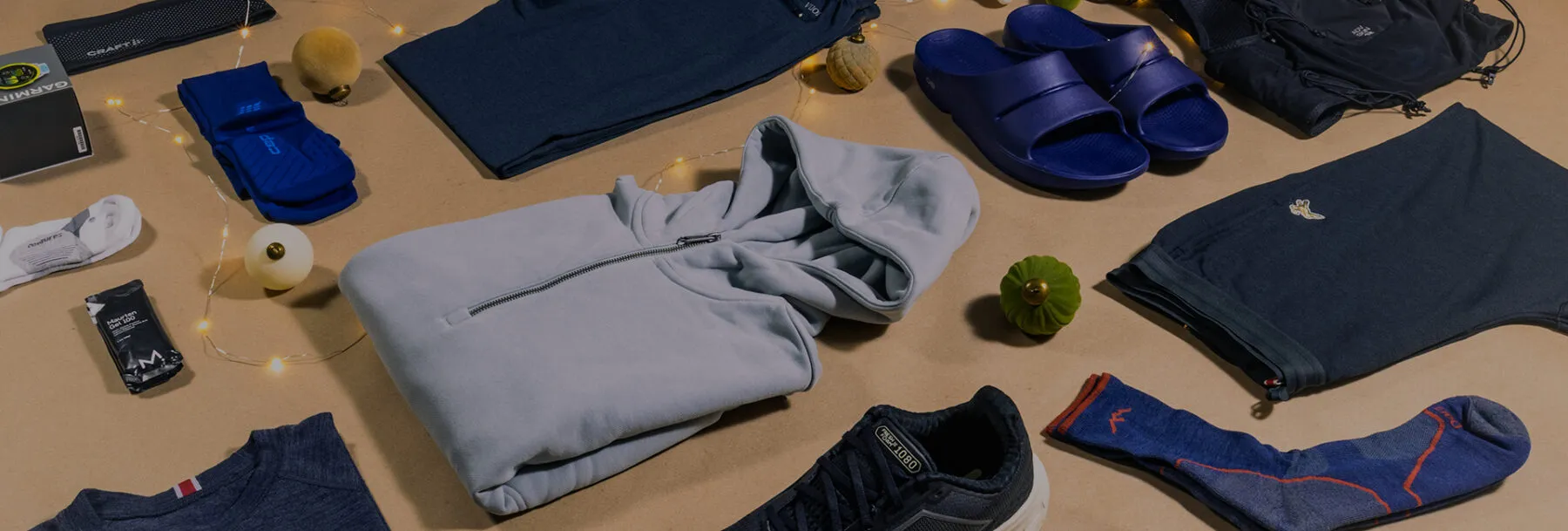 Flat lay of products for runners