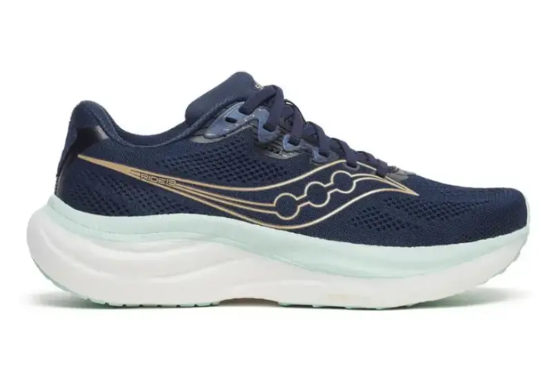 Women's Saucony Ride 19 in Navy/Aqua side view