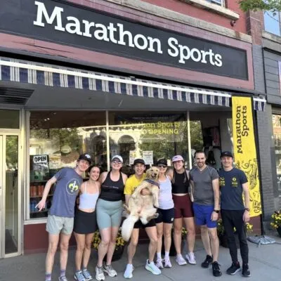 Marathon Sports Montpelier Run Club In Front of Store